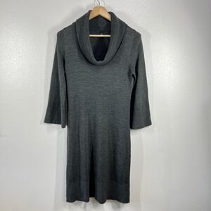 Saks Fifth Avenue Gray Cowl Neck Merino Wool Blend Knit Midi‎ Dress Size Large
